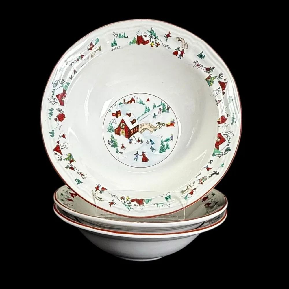 Vintage Farberware 1995 White Christmas #391 Babanovsky-Lot of 3 Cereal‎ Bowls